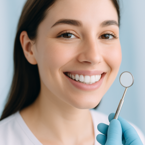A woman smiling showing beautiful white teeth